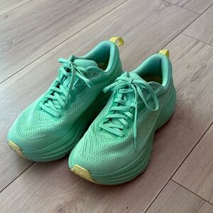 Mint Green HOKA Bondi 8 with Yellow Accents